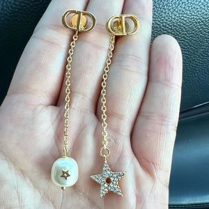 Dior Glass Pearl Long Dangle Earrings